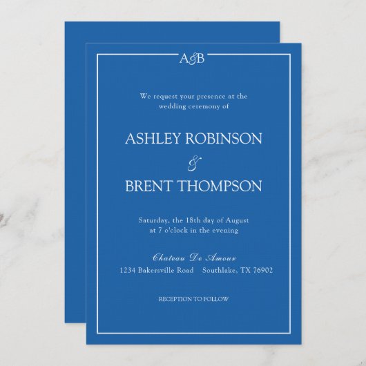 Classic Minimalist Something Blue and White Einladung (Vorne/Hinten)