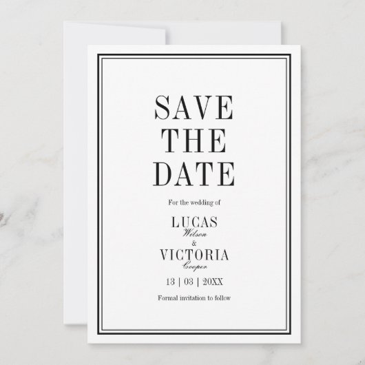 Classic Minimalist Wedding Save the Date Einladung (Vorderseite)