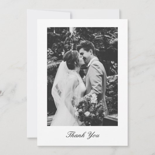 Classic Minimalistic Script Wedding Photo Dankeskarte (Vorderseite)