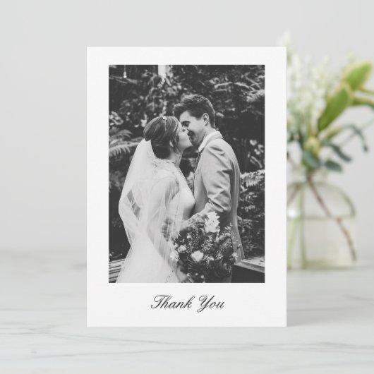 Classic Minimalistic Script Wedding Photo Dankeskarte (Stehend Vorderseite)