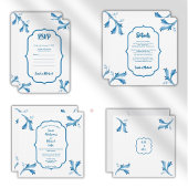 Classic Minimalistisch Blue Tile Leaf Ornamente Save The Date