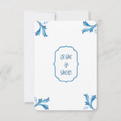 Classic Minimalistisch Blue Tile Leaf Ornamente Save The Date (Rückseite)