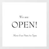 CLASSIC Minimalistisch Elegante Wir sind offen Fensteraufkleber (Blatt)