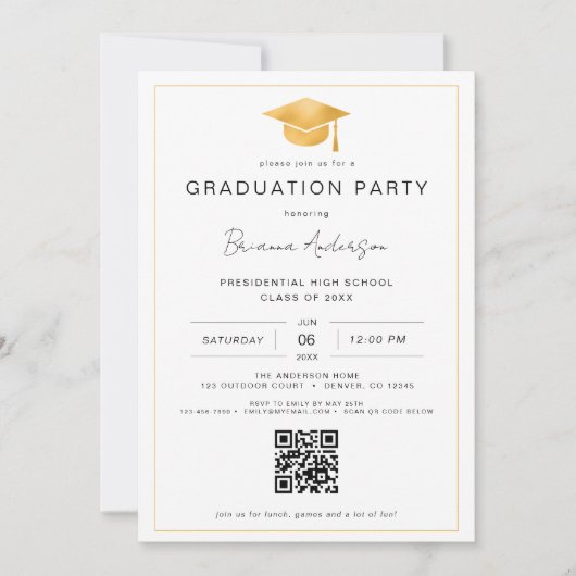 Classic Minimalistisch Gold QR Code Graduation Par Einladung (Vorderseite)