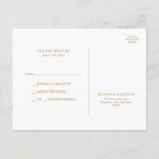 Classic Minimalistisch Gold Wedding RSVP Postcard Postkarte (Rückseite)