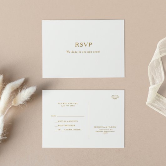 Classic Minimalistisch Gold Wedding RSVP Postcard Postkarte