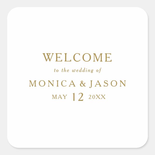 Classic Minimalistisch Gold Wedding Welcome Quadratischer Aufkleber (Vorderseite)
