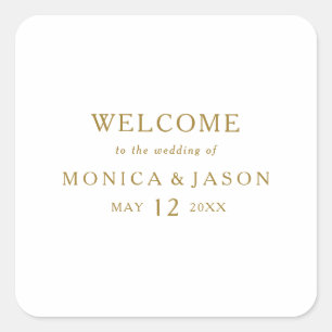 Classic Minimalistisch Gold Wedding Welcome Quadratischer Aufkleber