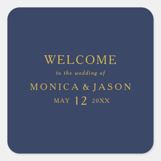 Classic Minimalistisch Navy Blue Gold Wedding Will Quadratischer Aufkleber (Vorderseite)