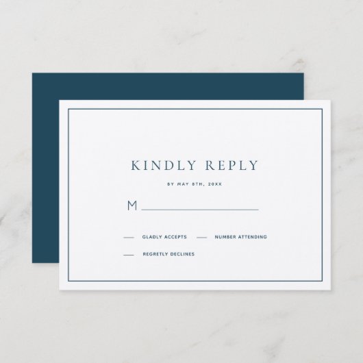 Classic Minimalistisch Navy Blue Wedding RSVP (Vorne/Hinten)