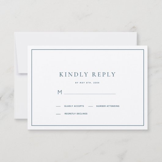 Classic Minimalistisch Navy Blue Wedding RSVP Karte (Vorderseite)