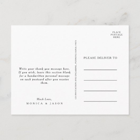 Classic Minimalistisch Wedding Vielen Dank Postcar Postkarte (Rückseite)
