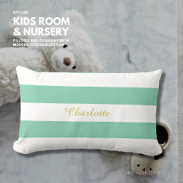 Classic Minze Green Stripe Pillow mit Namen Lendenkissen