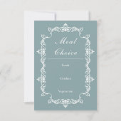 Classic Misty Sage Blue Ornately Framed Wedding RSVP Karte (Rückseite)