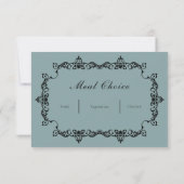 Classic Misty Sage Blue Ornately Framed Wedding RSVP Karte (Rückseite)
