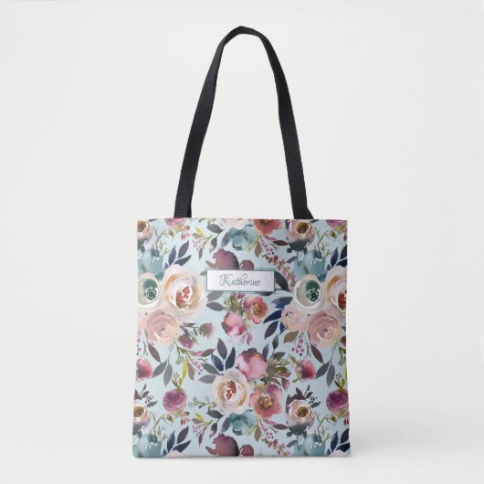 Classic mit dem Namen Dusty Green Blue Pink Floral Tasche (Vorderseite)