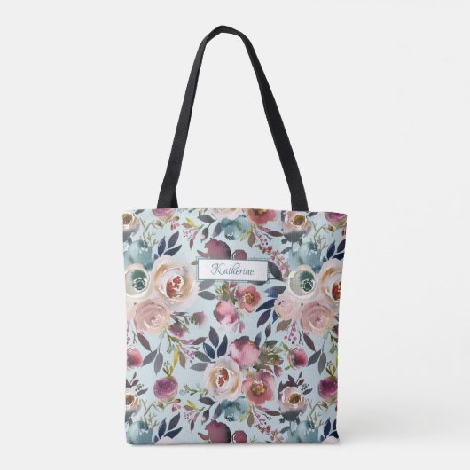 Classic mit dem Namen Dusty Green Blue Pink Floral Tasche (Rückseite)