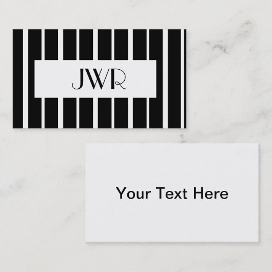 Classic Mit Monogramm ~ Schwarz-Weiß Pinstripe Visitenkarte (Vorne/Hinten)