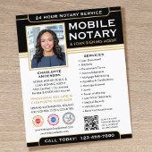 Classic Mobile Notary Public QR Code Black Gold Flyer