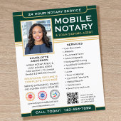 Classic Mobile Notary Public QR Code Green Flyer