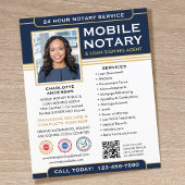 Classic Mobile Notary Public QR Code Navy Blue Flyer