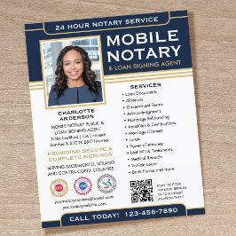 Classic Mobile Notary Public QR Code Navy Blue Flyer