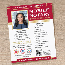 Classic Mobile Notary Public QR Code Red Editable Flyer