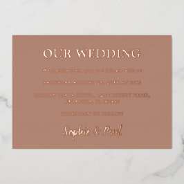 Classic Mocha Wedding Rose Gold Foil Einladung