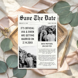 Classic Modern 2 Foto Wedding Newspaper Style Save The Date