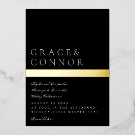Classic Modern Black Gray Gold Streifen Hochzeit Folieneinladung