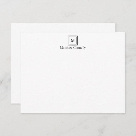 Classic Modern Black Square Box Monogram Initial Mitteilungskarte (Vorne/Hinten)