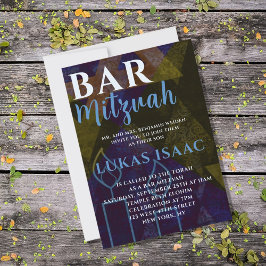 Classic Modern Blue Bar Mitzvah Bold Type Einladung