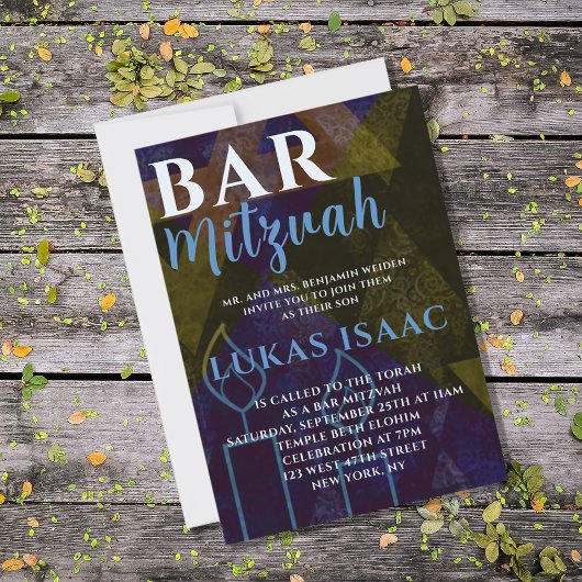 Classic Modern Blue Bar Mitzvah Bold Type Einladung