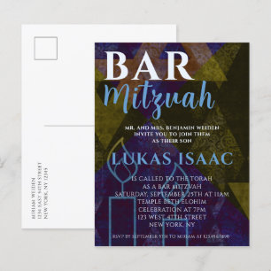 Classic Modern Blue Bar Mitzvah Bold Type Einladungspostkarte