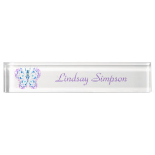 Classic Modern Blue Pink Lila Butterfly Art Namensplakette