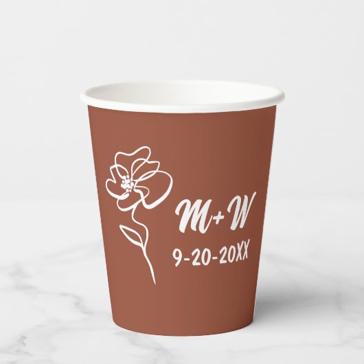 Classic & Modern Boho Burnt Orange Floral Sketch Pappbecher (Rückseite)