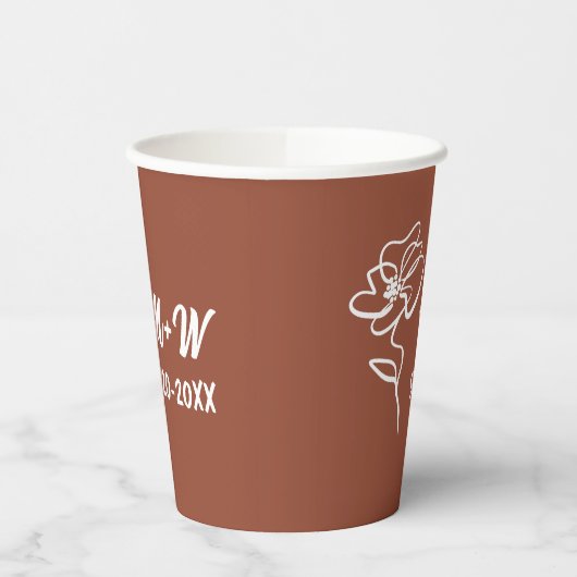 Classic & Modern Boho Burnt Orange Floral Sketch Pappbecher (Links)