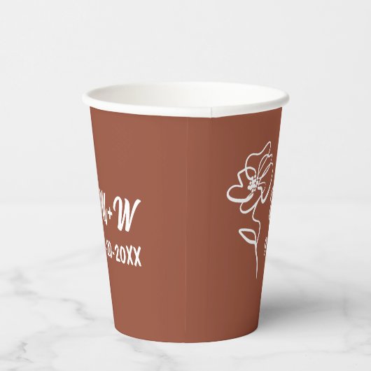Classic & Modern Boho Burnt Orange Floral Sketch Pappbecher (Rechts)
