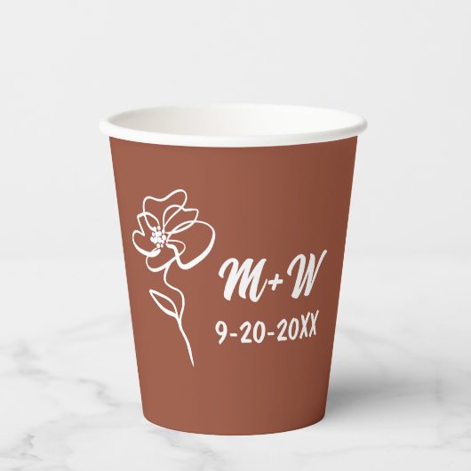 Classic & Modern Boho Burnt Orange Floral Sketch Pappbecher (Vorderseite)