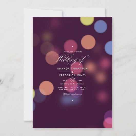Classic Modern Bokeh Wedding Lights Einladung (Vorderseite)