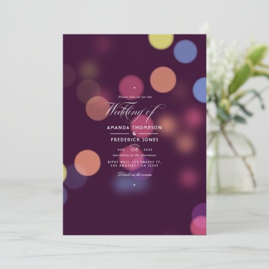 Classic Modern Bokeh Wedding Lights Einladung (Stehend Vorderseite)