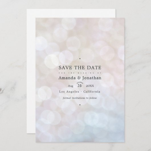 Classic Modern Bokeh Wedding Lights Save the Date (Vorne/Hinten)