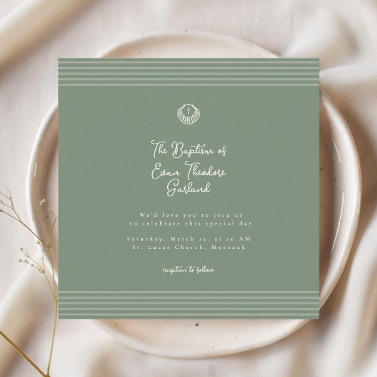 Classic modern deep sage green baptism Invitation Einladung