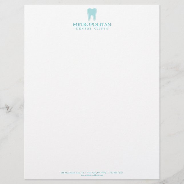Classic Modern Dentist Tooth Logo Aqua Blue Briefbogen (Vorderseite)