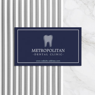 Classic Modern Dentist Tooth Logo auf Navy Blue Visitenkarte