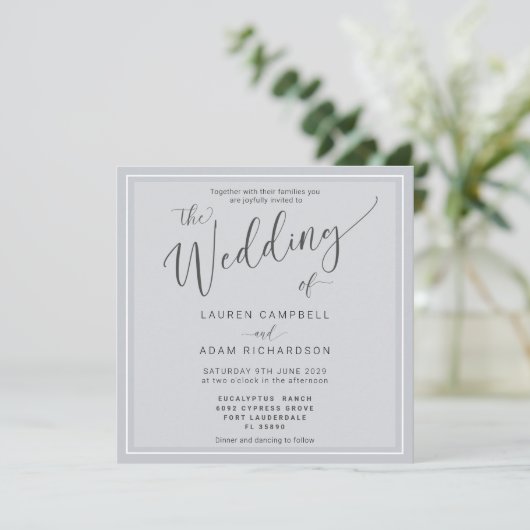 Classic Modern Dusty Blue Cool Script Wedding (Stehend Vorderseite)