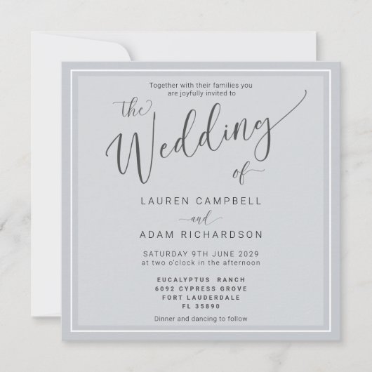 Classic Modern Dusty Blue Cool Script Wedding (Vorderseite)