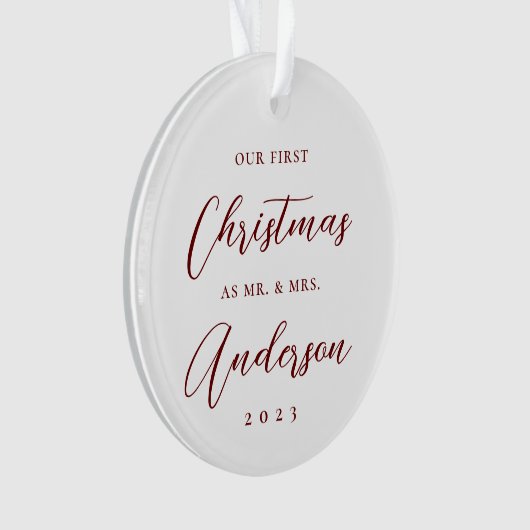 Classic Modern First Christmas als Mrs. Foto Ornament (Vorderseite)
