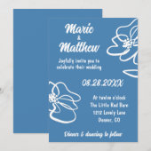 Classic & Modern Floral Blue Wedding Einladung (Vorne/Hinten)