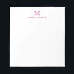 Classic Modern Girly Magenta Pink Monogram Initial Notizblock<br><div class="desc">Das Design zeichnet sich durch einen personalisierten Monogramm-Initial und Namen in einem einfachen und modernen typografischen Schriftart aus.</div>
